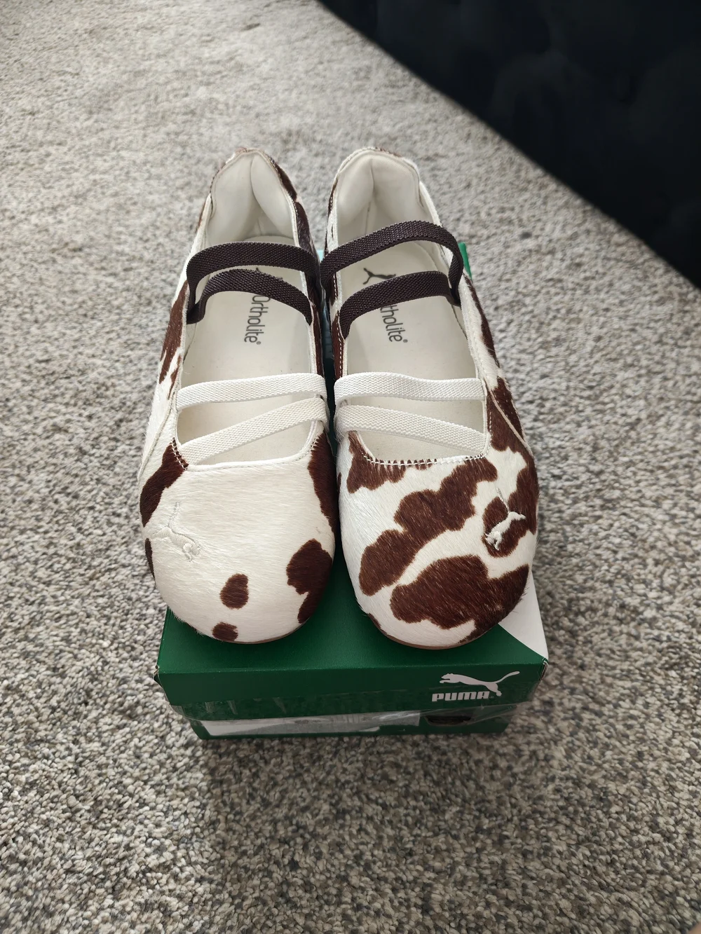 PUMA  White and Brown Cow Print Mary Jane Shoes